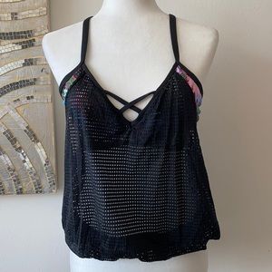 Next Swim Wear Black Mesh Tankini Top